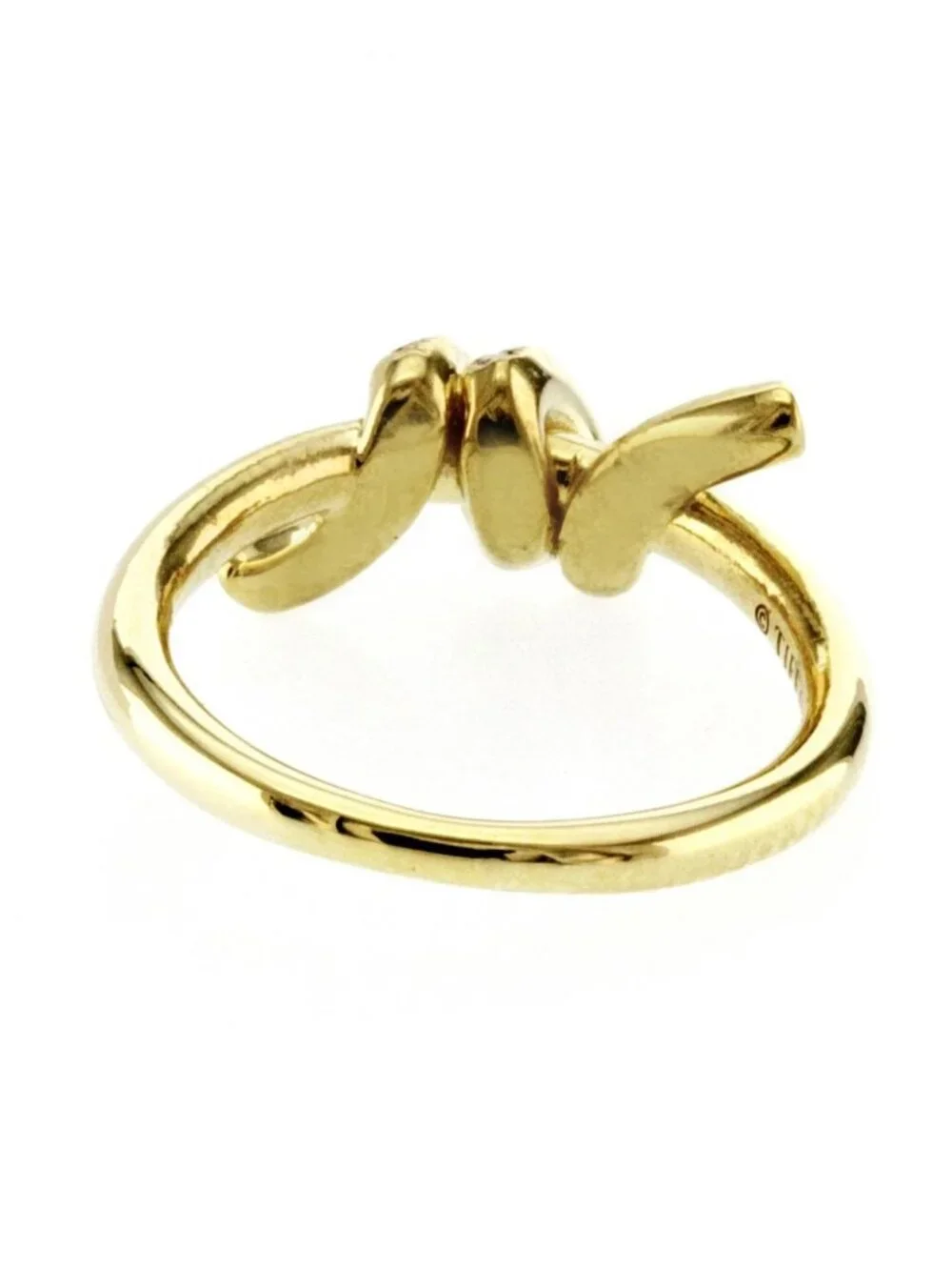 Auth Tiffany & Co. 18 Karat Yellow Gold Diamonds Knot Band Rin